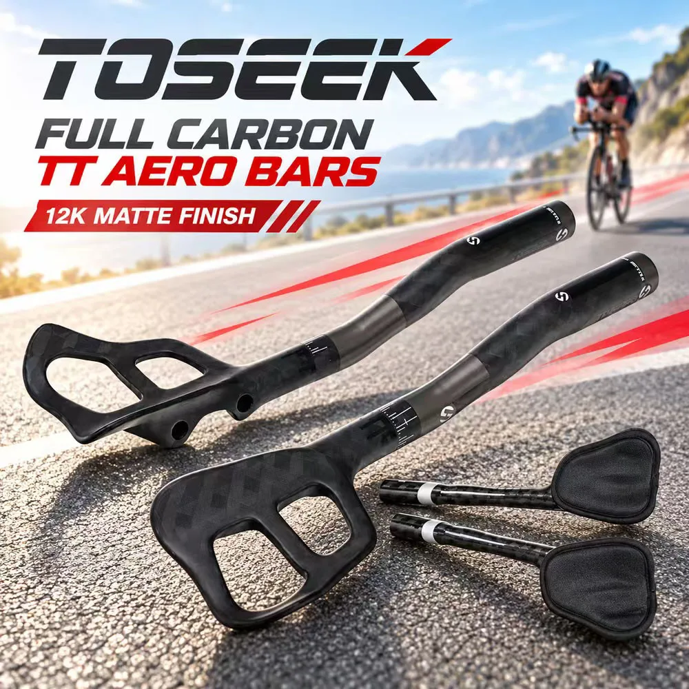TOSEEK Carbon Fiber Aero Bars 31.8mm Clamp 360mm TT Triathlon Road MTB Bicycle Armrest Extensions 336g Lightweight Handlebar