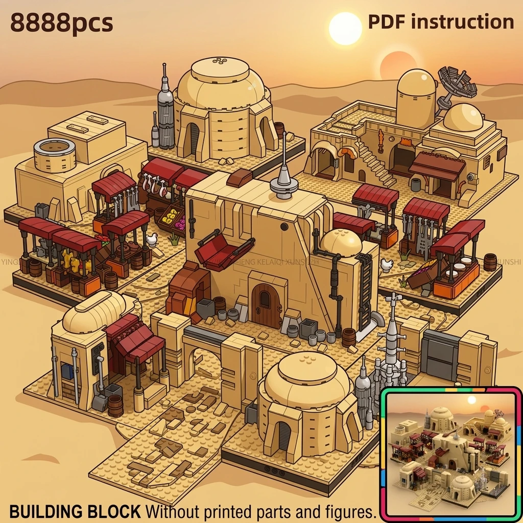 

MOC Sci-Fi Desert Planet Architecture Building Blocks Modular Space Outpost Micro Diorama Display Brick Set Adult