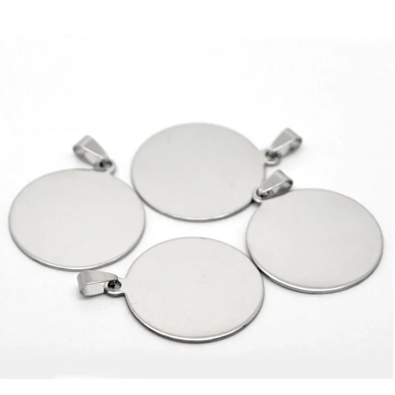 5Pcs Pendants Blank Stamping Tags Round Silver Tone 4.6x3.4cm(1 6/8