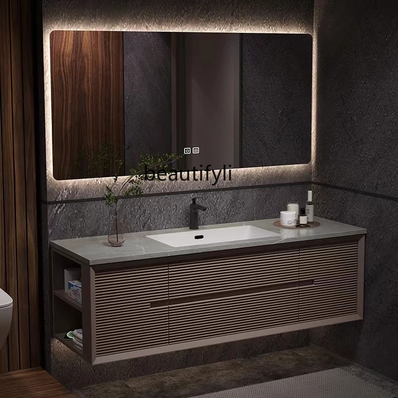

Bathroom Cabinet Stone Plate Seamless Spliging Basin Paint Light Luxury Washstand Wash Basin Cabinet