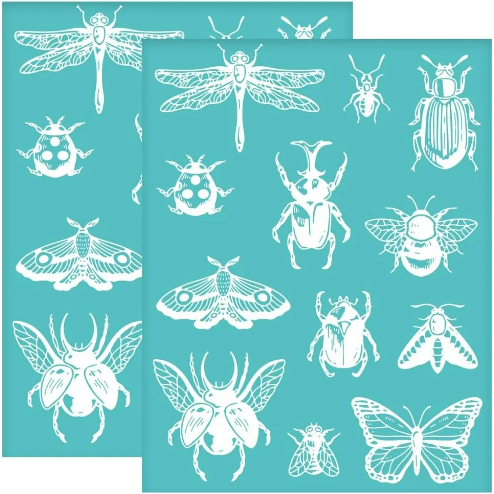 2Pcs 8.6x11 Inch Insect Self-Adhesive Silk Screen Printing Stencil Dragonfly Butterfly Silk Screen Stencil Moth Bee Reusable