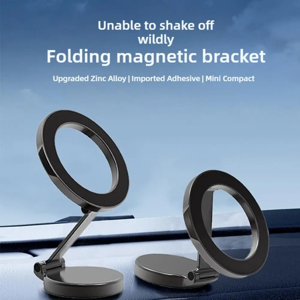 Universal Zinc Alloy Folding Magnetic Car Compact Paste Type Cell Phone Holder For MagSafe 360° Adjustable Magnetic Car Mount