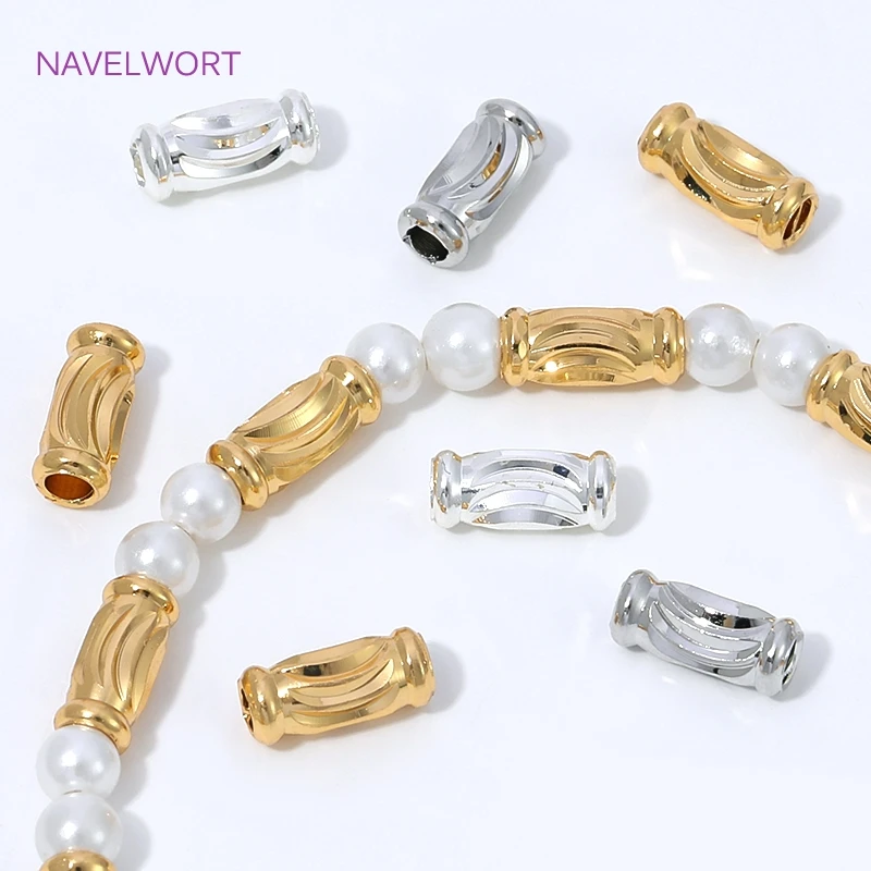 18K Gold Plated Brass Textured Tube Beads Spacer Beads For Bracelets Accessories,Beads Separators,DIY Jewelry Making Supplies
