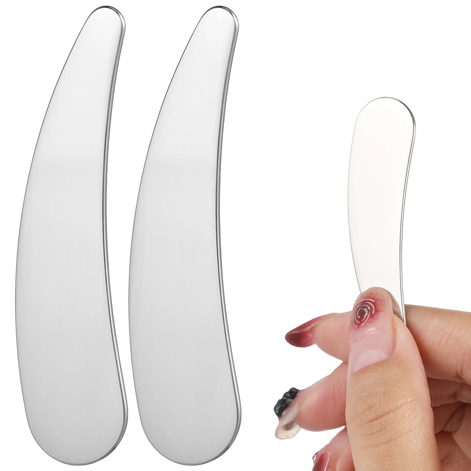 

2pcs Stainless Steel Makeup Skincare Tool Face Cream Applicator Beauty Spatula Mini Travel Friendly Reusable