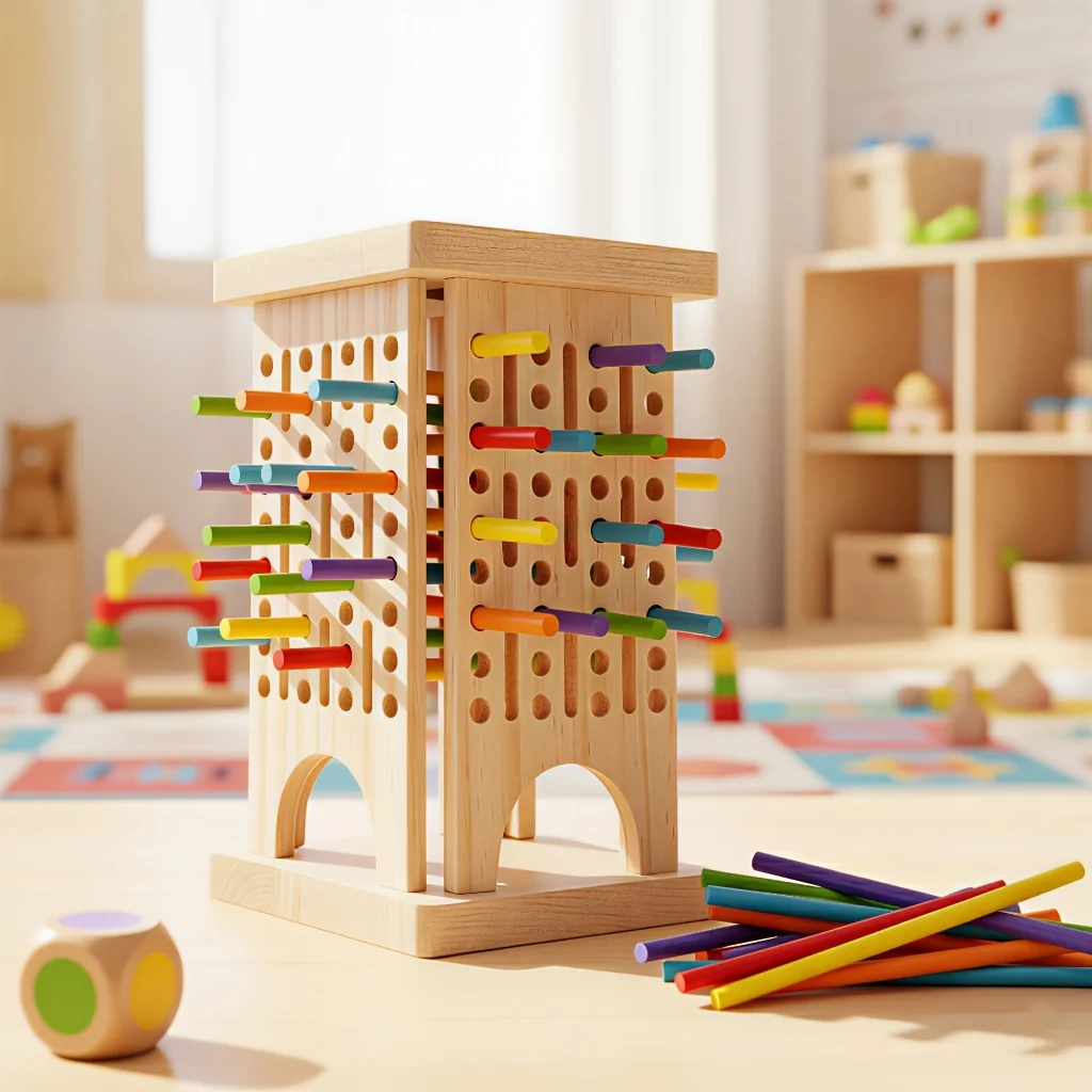 Montessori Wooden Board Game Colorful Sticks Dice Game Math Learning Toys Fine Motor Skills Counting Toy for Kids Family Travel view 5