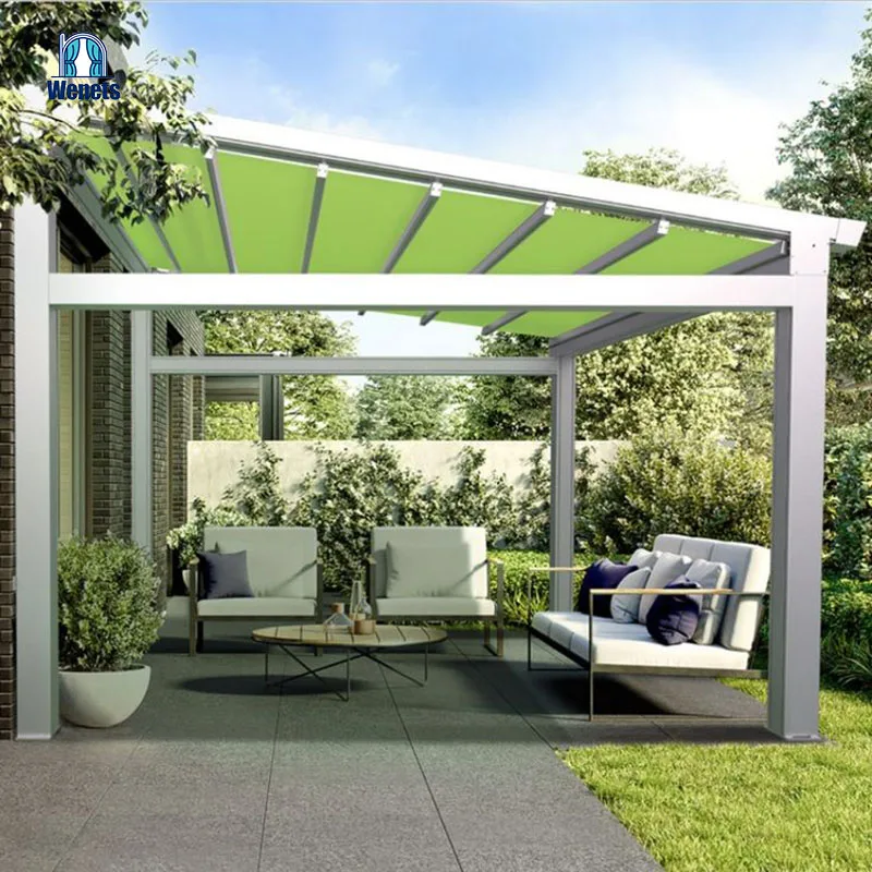 High Quality Outdoor Electric Rainproof  Sunshades Retractable Awnings with Roller Side Blind and LED Lights