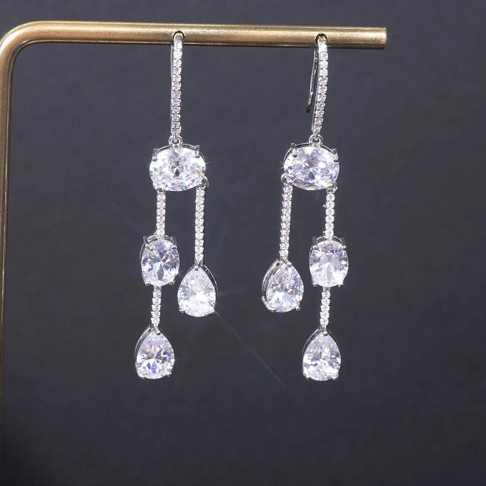 

Luxury Famous Mirco Paved Micro Zirconia Women Bridal Dress Wedding Drop Earring Fashion Jewelry E10271