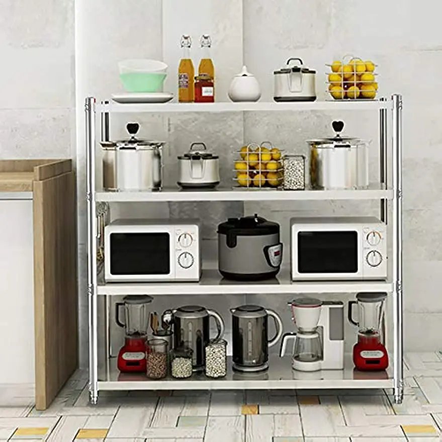 Stainless Steel Shelf With 4 Layers Sturdy Kitchen 50kg Suitable For Kitchen Dining Room Or Living Room