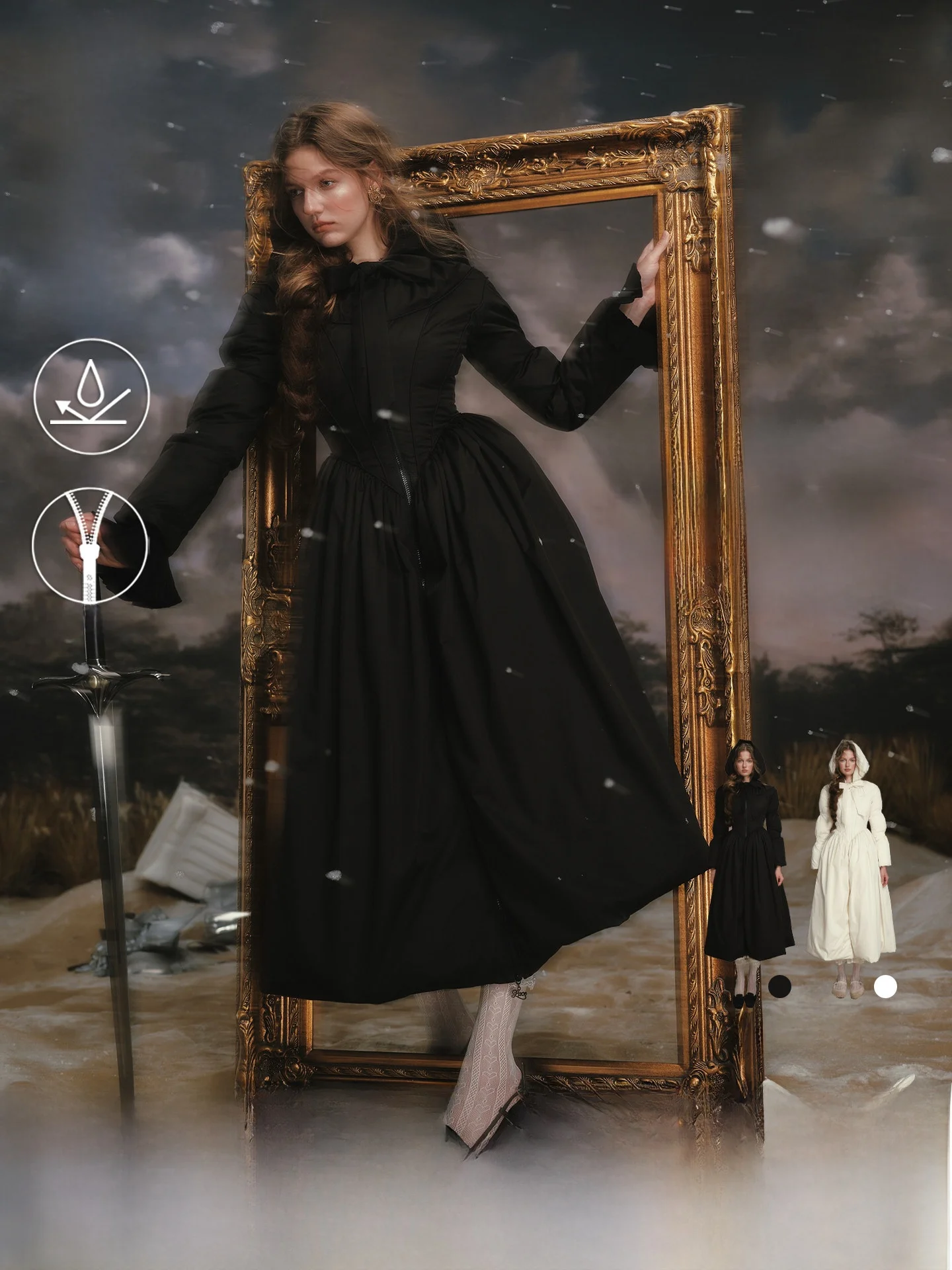 

LaceMade Winter Long Bla down Jaet Waist-Cinching Design Thiened Warm French Sle Women's Coat All-Season Wear