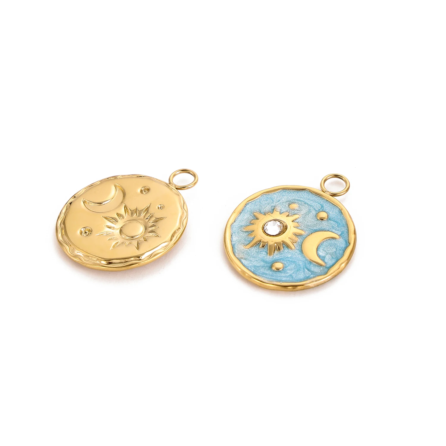 Colorful 18K Gold Plated Oil Drop Stainless Steel Charms Enamel Sun Flower Moon Pendants For Necklace Jewelry Making