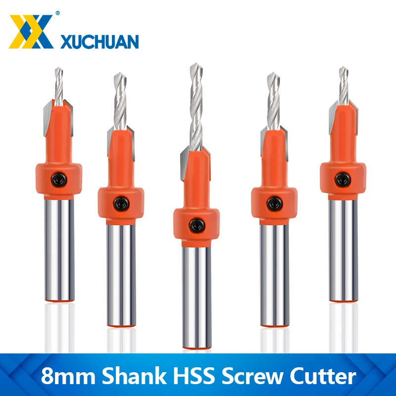 Counterbore End Mill HSSXUCHUAN 8mm Shank Tungsten Countersink Drill Bit HSS Screw Cutter for Woodworking  Milling Cutter