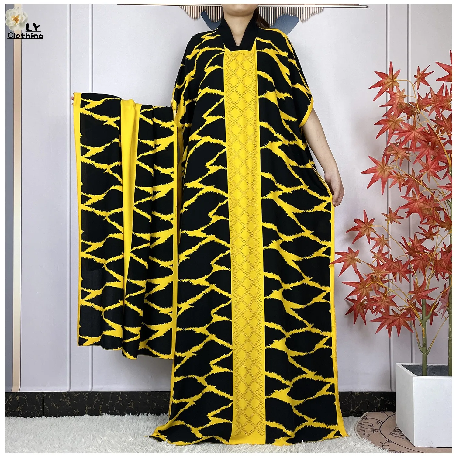 

New Muslim Sets Abayas For Women Cotton Dress With Big Scarf Summer Short Sleeve Diamonds Loose Kaftans Femme Robe Islam Dresses