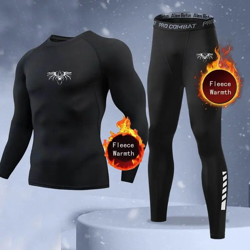 New 2-pieces Winter Warm Men Underwear Set Fleece Thermal Undershirts Long Johns Compression Tights Fitness Sports Tracksuit Set - view 4