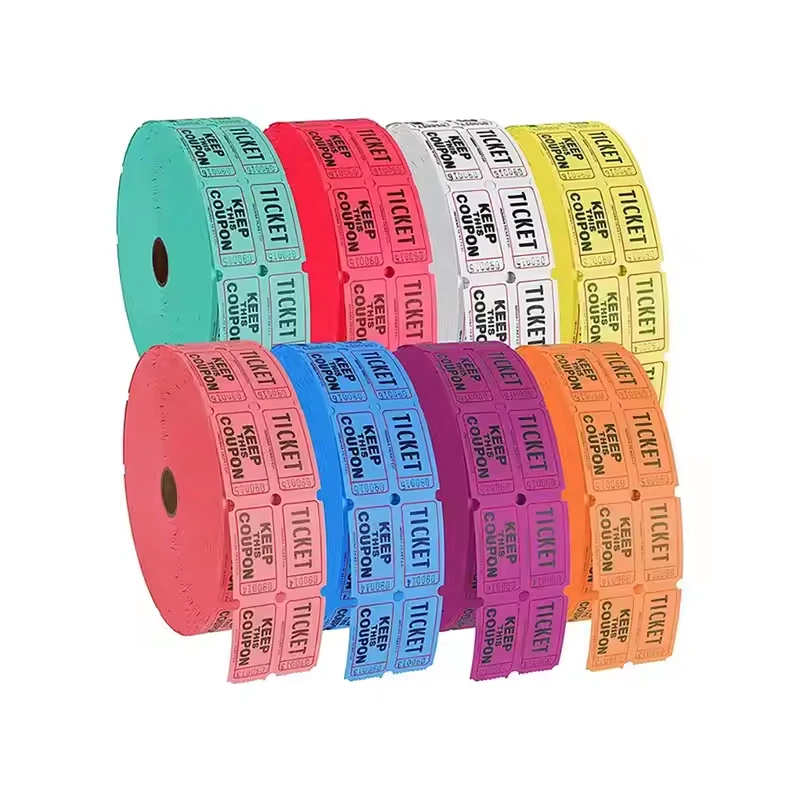 2000 Uds. Impresión colorida de billetes para eventos, billetes de rifa en blanco, rollo doble para juegos de carnaval, actividades escolares ﻿