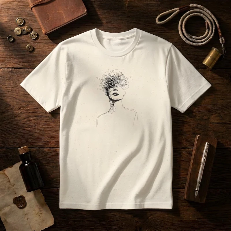 Dark Abstract Aesthetic T‑Shirt Men Surreal Chaotic Sketch Human Figure Art Graphic Print Crewneck Short Sleeve Casual Tops
