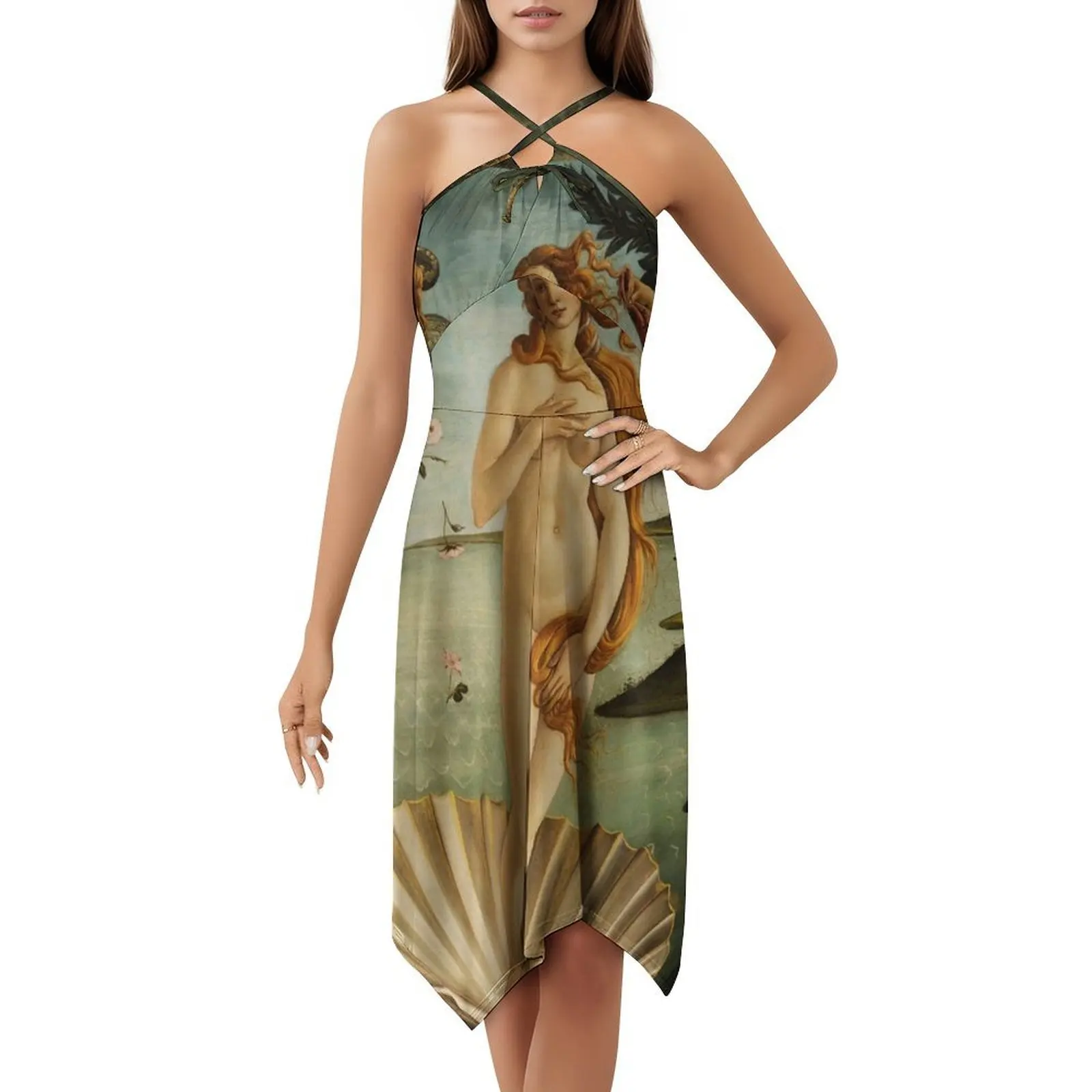 ولادة فينوس من بوتيتشيلي. فستان بوهو شيك أنيق على الشاطئ وحفلات الزفاف وحفلات الزفاف من Boticelli Venus Renaissance للسيدات