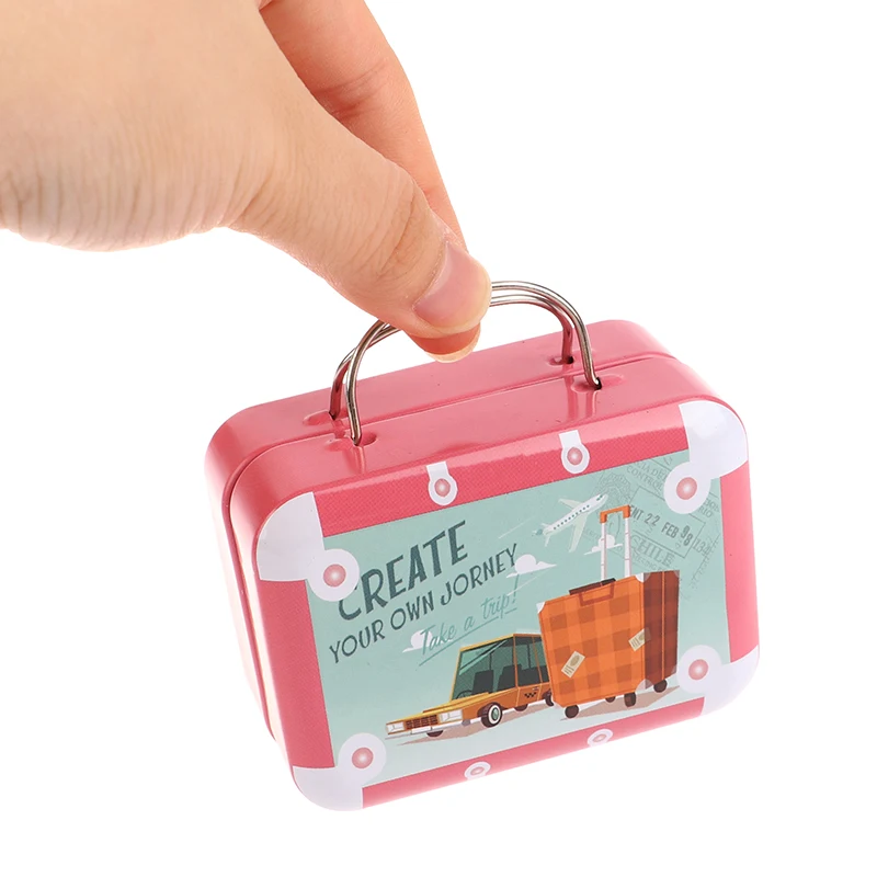 Vintage Small Suitcase Storage Tin Metal Candy Box Gift Box Cookie Gift Box Sundries Organizer Storage Cans Mini Tin Box Gifts