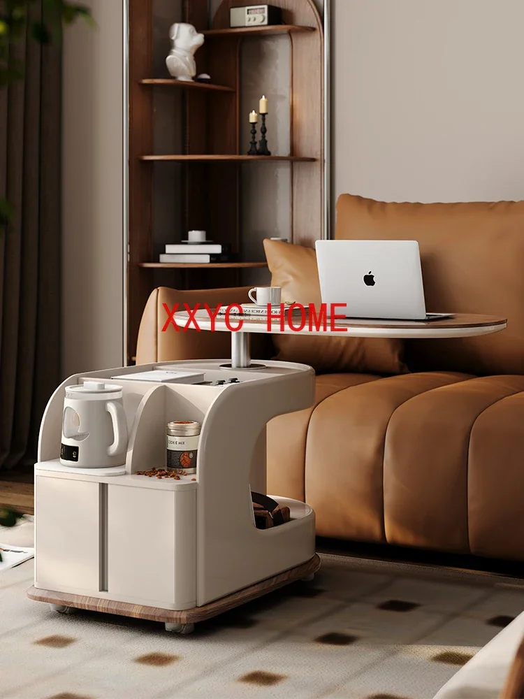 

Movable Small Coffee Table Solid Wood Small Table Trolley with Lifting Table Board Universal Wheel