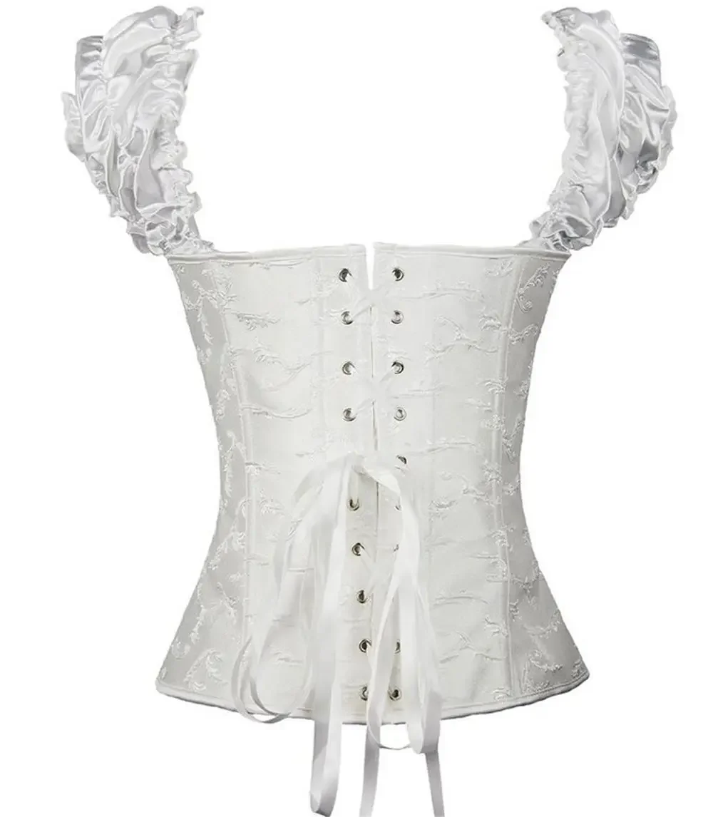 Sexy Strapless Jacquard Corselet Corsets and Bustiers Gothic Lolita Puff Ruffle Sleeve Corset Top Overbust Sexy Bustier Corsage