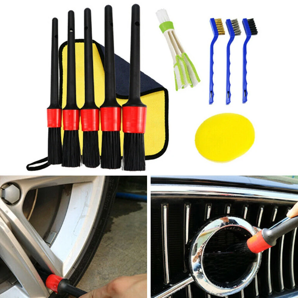 

11Pcs Car Detailing Brush Kit Boar Hair Interior Wheel Gap Cleaning Tool 20/22.5/23/23/23cm Cleaning Kit Accessories