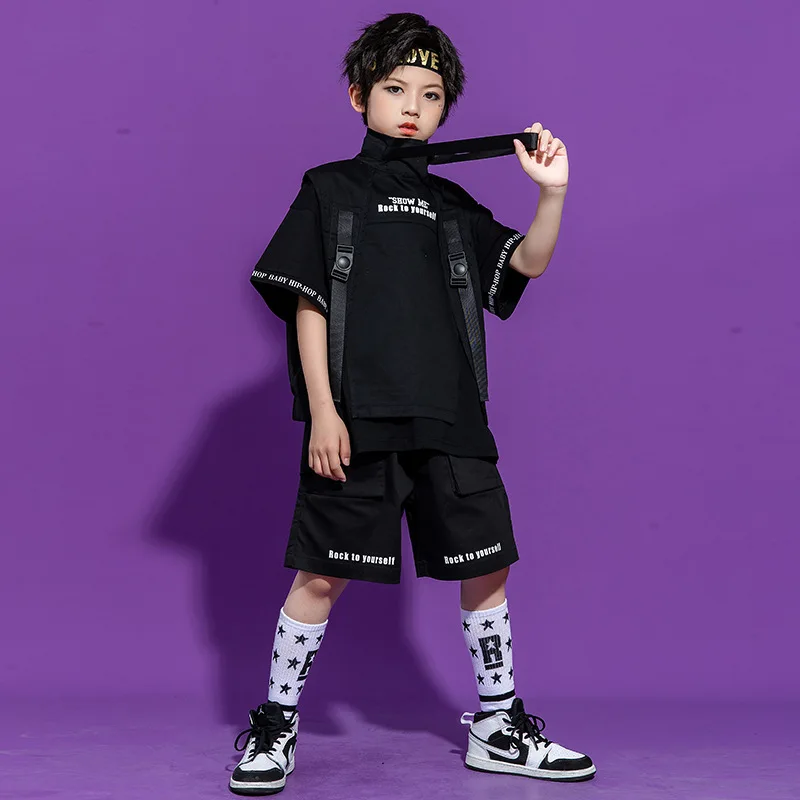 Kid Hip Hop Clothing Grahphic Tee Oversized T Shirt Sleeveless Jacket Green Summer Shorts for Girl Boy Dance Costume Clothes