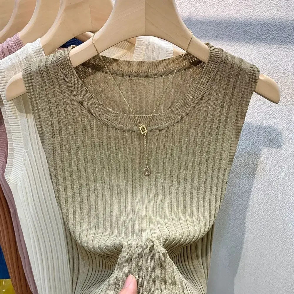 ZJAISS verano 2025 nueva moda chalecos tejidos cuello redondo sin mangas Casual Tops finos 2025 blusa sin mangas camisa de mujer ﻿