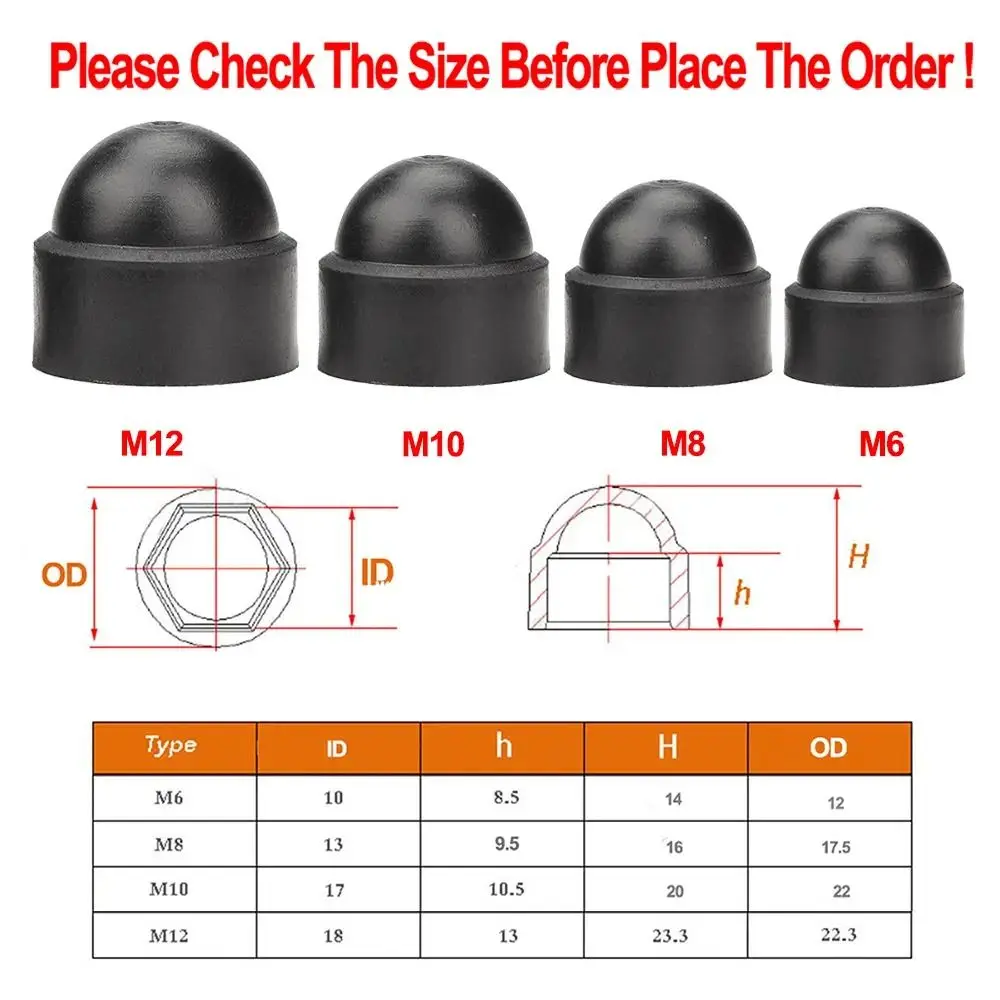 M6/M8/M10/M12 Screw Protection Cap Cover Exposed Hexagon Front Rear Door Deco Bolt Nuts Waterproof Plastic Dome Protection Caps