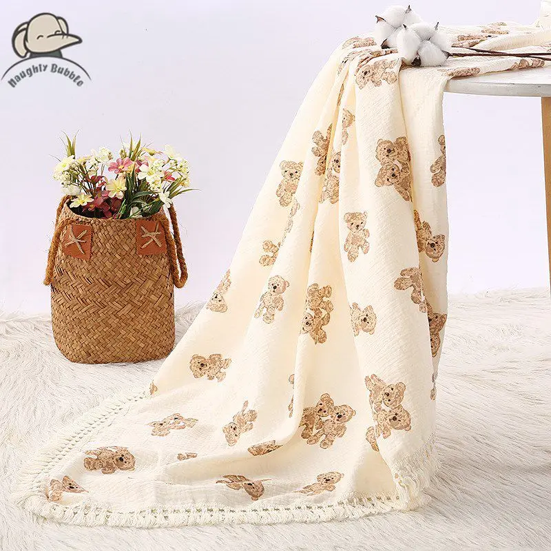 Blanket 120*100cm Muslin Cotton Baby Blanket Newborn Tassel Receiving Blanket Swaddle for Girl Boy Baby Bath Towel Baby Stuff