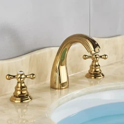 Basin Faucets 3pcs Antique Brass Classic Bathroom Sink Faucet Double Cross Handle 3 Hole Bathbasin Counter Mixer Taps Gold