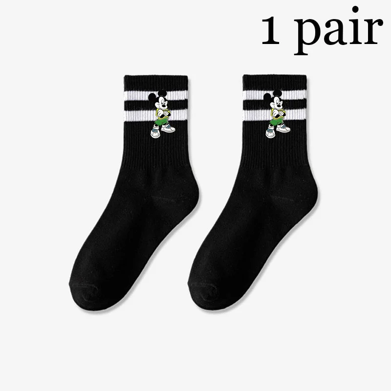 New Mickey Minnie Mouse Women\'s Mid Length Socks Business Stripes Socks Sweat Absorbing Breathable High-quality Men Socks Anime