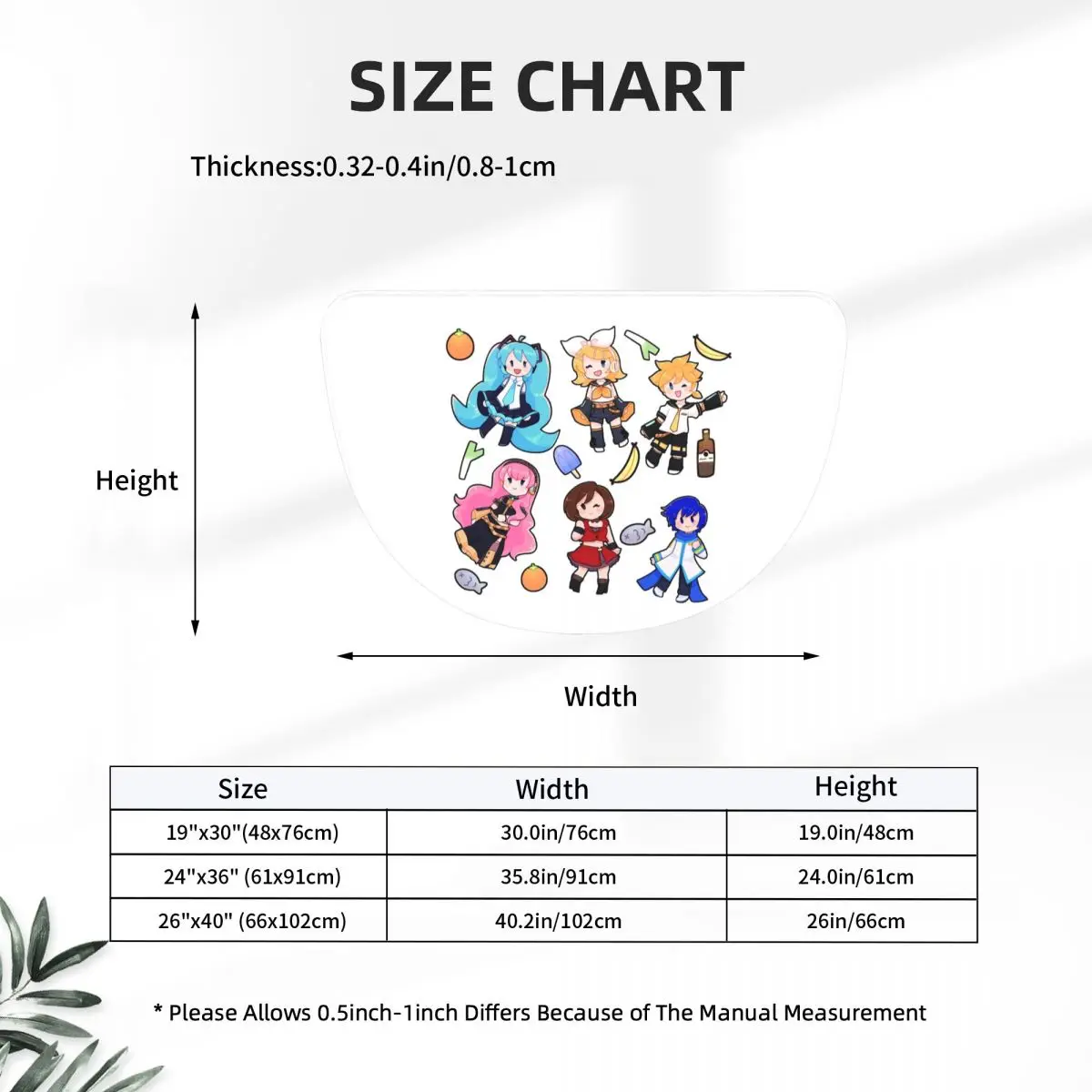 Vocaloid Chibi Chaos! Miku Soft Flannel Half Round Doormat Non Slip Bathroom Mat Absorbent Floor Carpet for Living Room