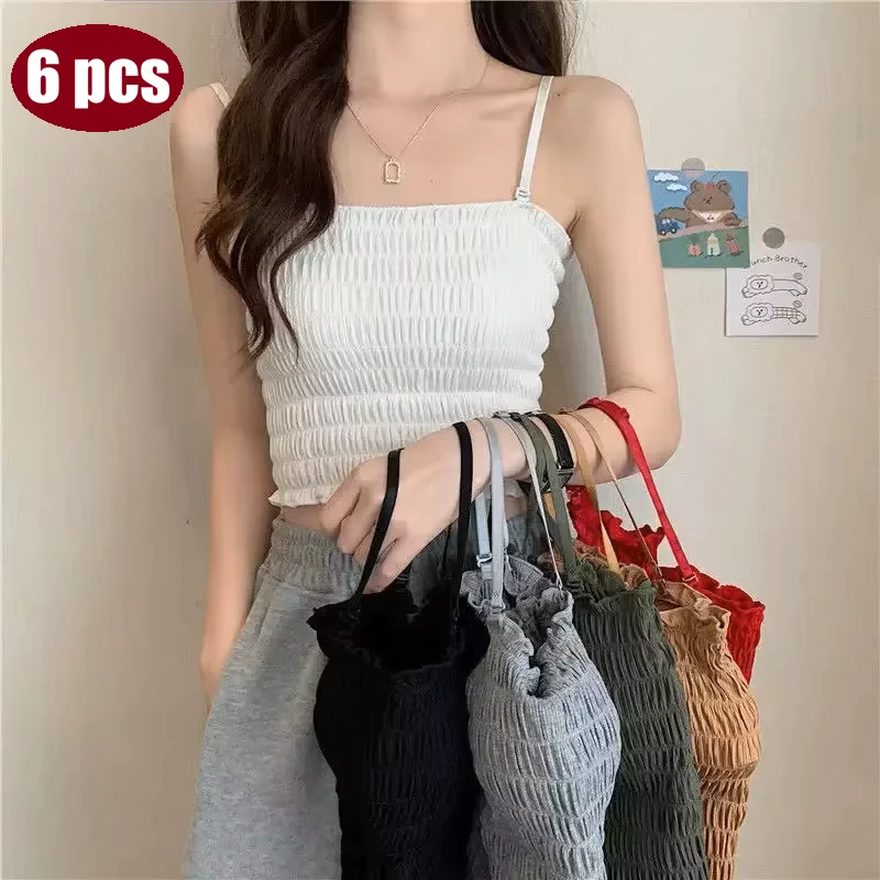 

6 pcs stylish seamless high-elasticity padded bralette with a detachable design, suitable for wearing as a base layer.
