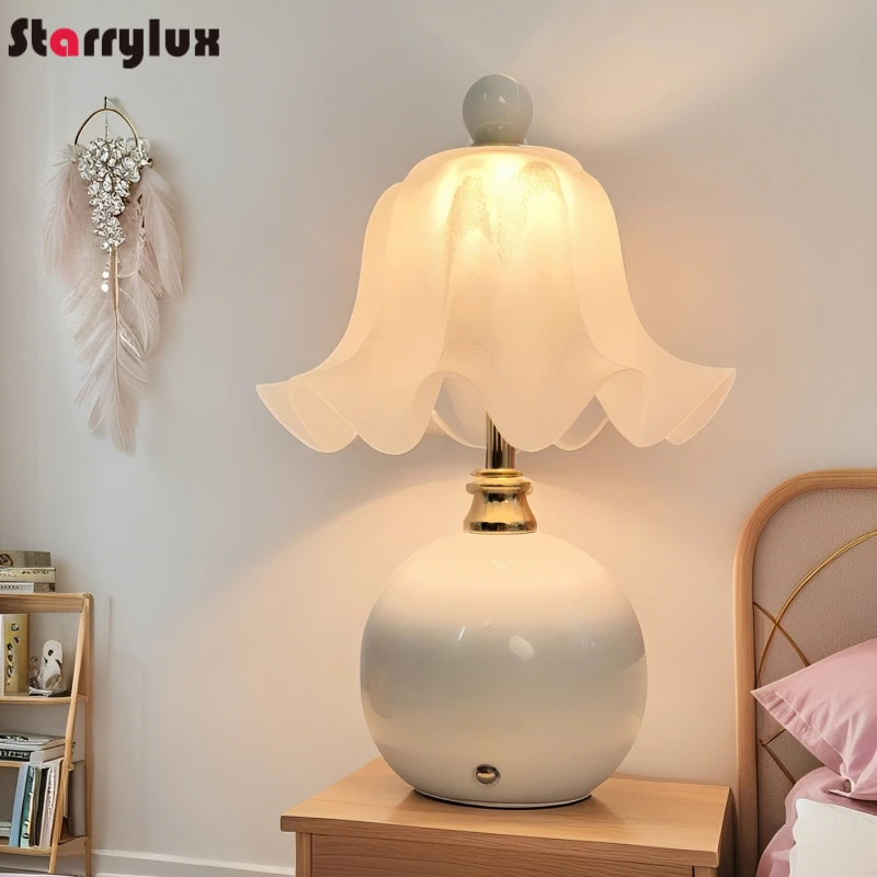USB Rechargeable Cream Style Creative Table Lamp Luxury Bedside Night Light Birthday Gift Ambience Lamps