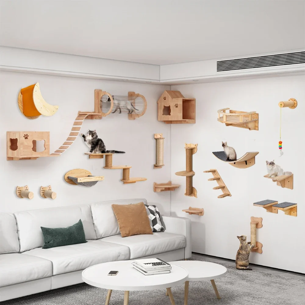 

Wall-Mounted Cat Climbing Shelves Cat Tree Tower with Sisal Stairs Scratching Post Cats Playground Catwalk In Sky Kittens Toy