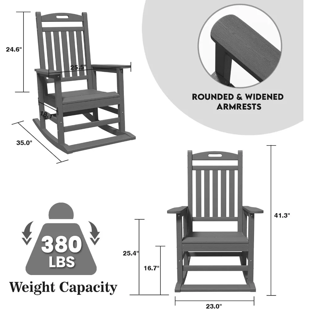 All-Weather HDPE Outdoor Rocking Chairs with Footboard, Effortless Installation for Adults, Patio Porch Rockers for Comfortable