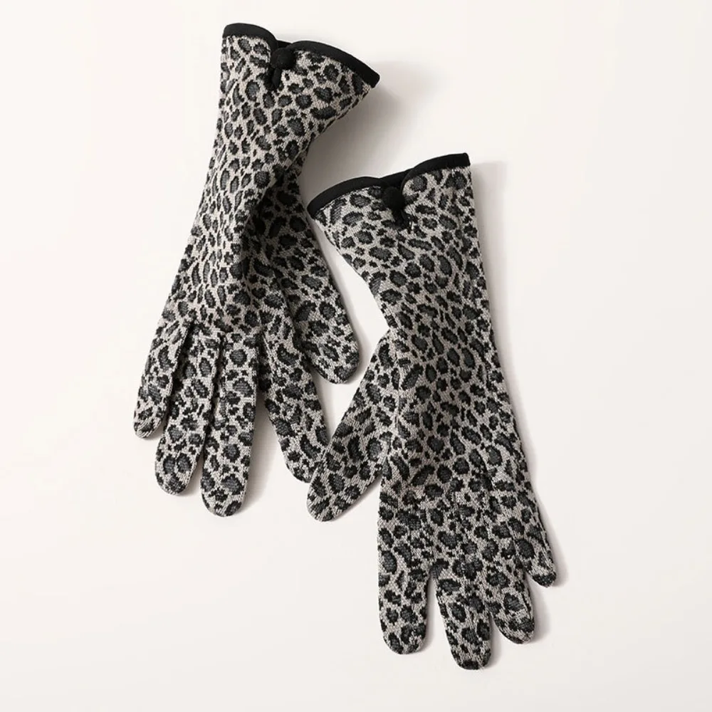 New Women's Gloves Autumn Winter Warm Touch Screen Thin Gloves Outdoor Cycling Drive Mittens Fashion Leopard Elegant Gloves