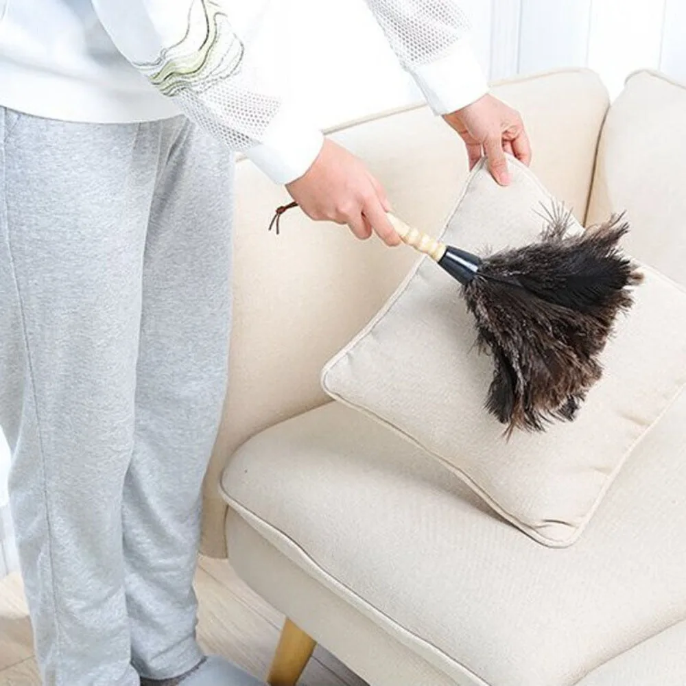 Dust Removal Cleaning Tool Household Cleaner Wooden Hand Dust Removal Ostrich Feather Fur Brush Ostrich Feather Brush Duster