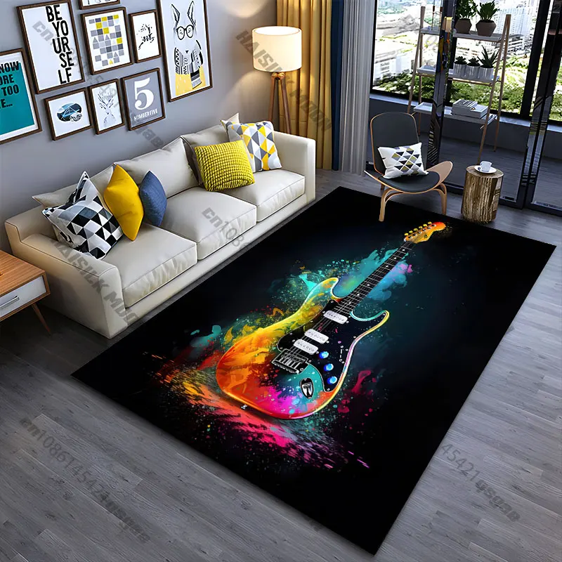 Colorful artistic electric guitar carpet Yoga living room room decor children's crawling mat doormat area rug games mat