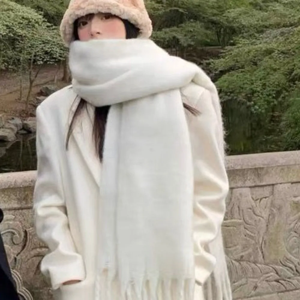 

Korean Style Long Wool Tassel Scarf Macaron Solid Color Windproof Warm Neck Scarf Soft Thicken Winter Cashmere Shawl Women