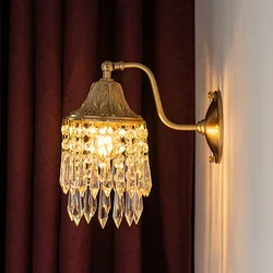 Luxury American Retro Copper Crystal Wall Lamp Creative French Living Room Tv Background Bedroom Bedside Led Lighting