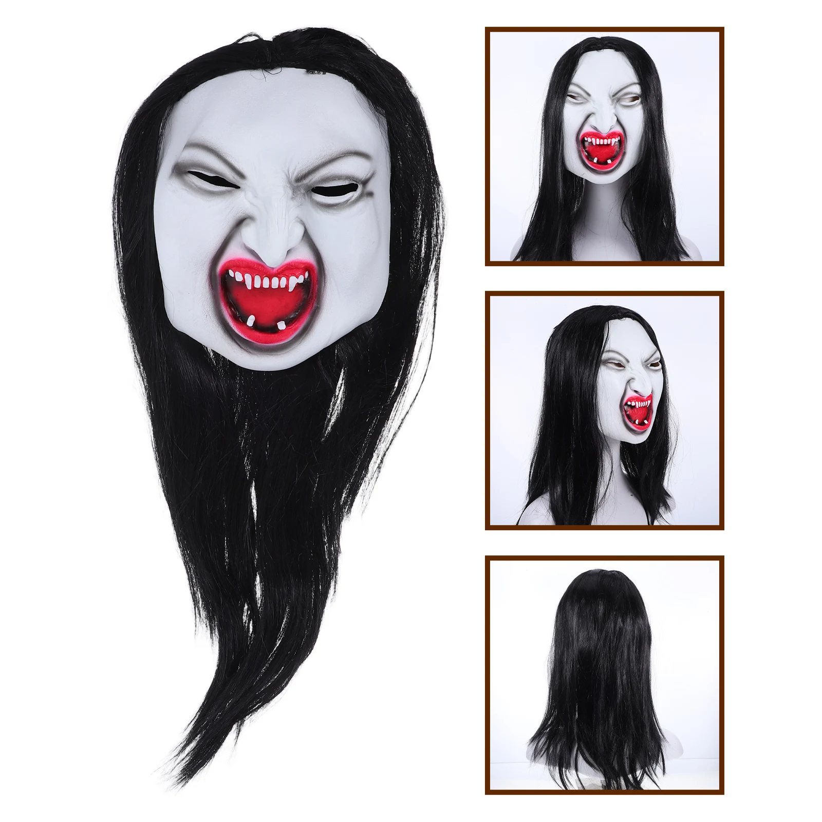 

Creepy Mask Realistic Woman Scary Horror Mask With Long Hair Creepy Halloween Headgear Cosplay Prop For Masquerade Parties