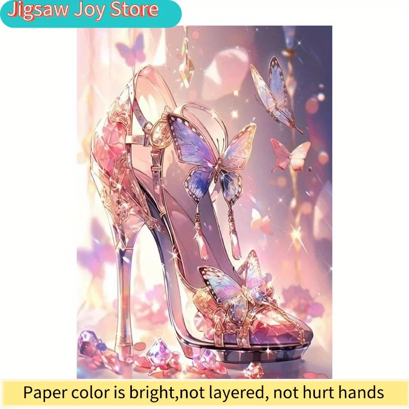 

1000pcs Butterfly High Heel Puzzle - Elegant Women'S Shoe Design Featuring Golden Heels And Soft-Colored Butterflies, a Large