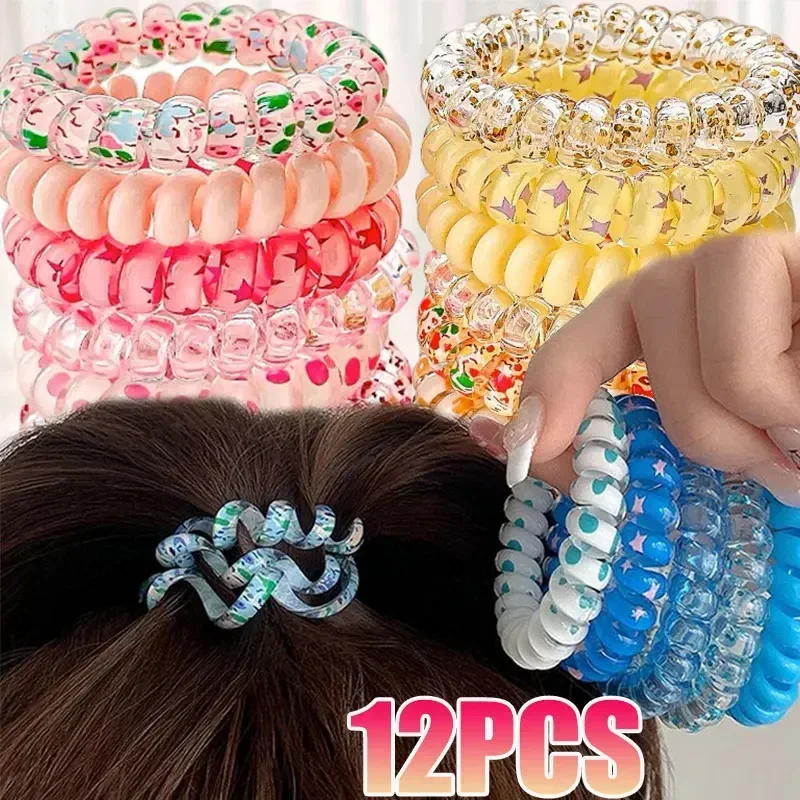 6/12pcs Spiral Hair Ties Women Colorful  Telephone Wire Cord Hair Ring Elastic Rubber Band Scrunchies Headwear Hair Accessories