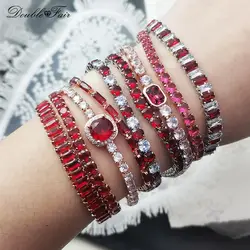 Designer Red Zirconia Short Tennis Bracelets for Women Men Dazzling Crystal Adjustable Chain on Hand Party Daily Gifts Jewelry