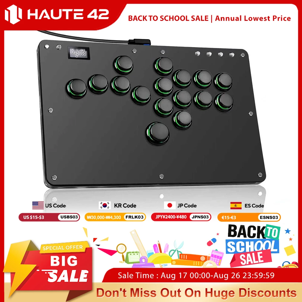 Haute42 R16 Button Rim Leverless Hitbox Controller Stickless Arcade Stick Controller für PC/PS4/PS5/Steam Hitbox Fightstick