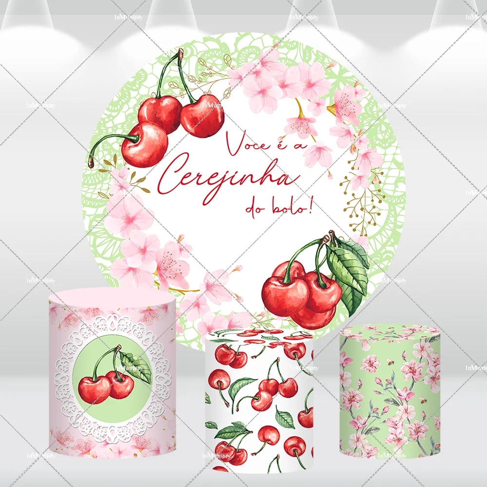 

Round Circle Background Baptism Custom She's The Cherry on Top Bow Girl Birthday Party Baby Shower Decor Backdrop Cover Elastic