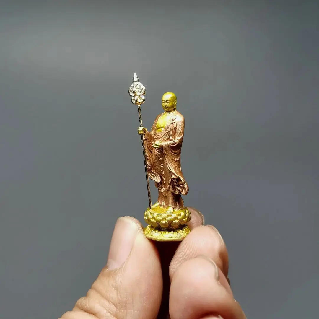 

Kṣitigarbha Bodhisattva Pure Copper Painted Wigwam Macro Photography Accessories Small Ornament Mini Buddha Statue Small Guanyin