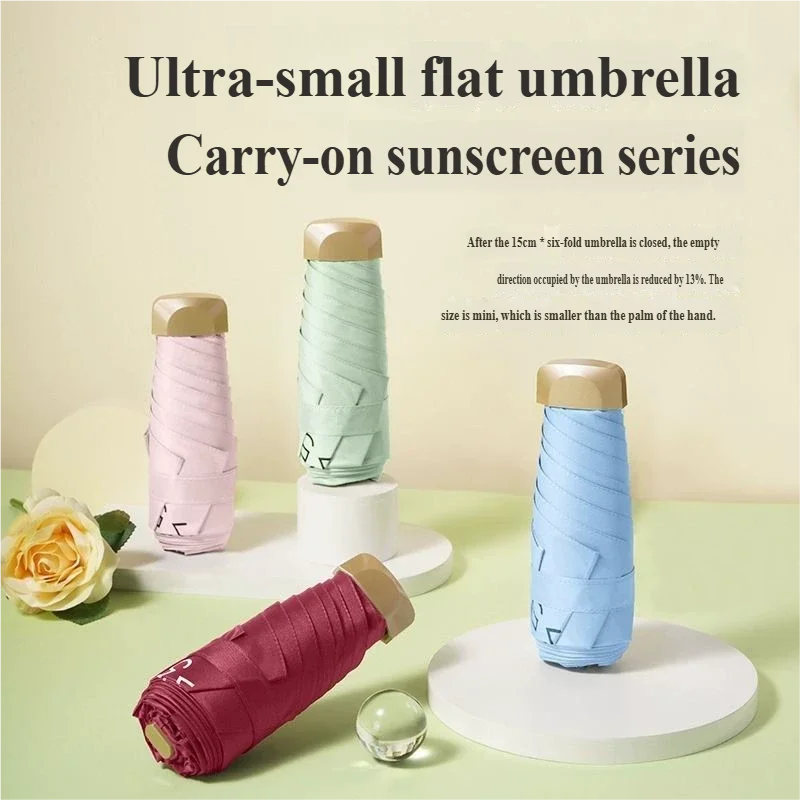 

Low Price Promotion Mini Sun Umbrella Pocket Rain Umbrella Vinyl Folding UV Ultraviolet Protection Sun Shade Pocket Parasol