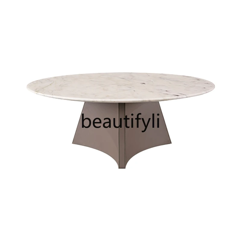 

Italian light luxury round coffee table living room sofa side few Nordic minimalist