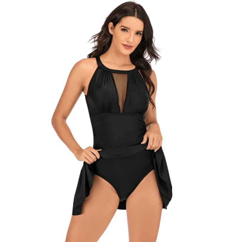 

2025 New Bikini Lace Deep V Solid Color Cover-up Conservative One-piece Swimsuit for Women